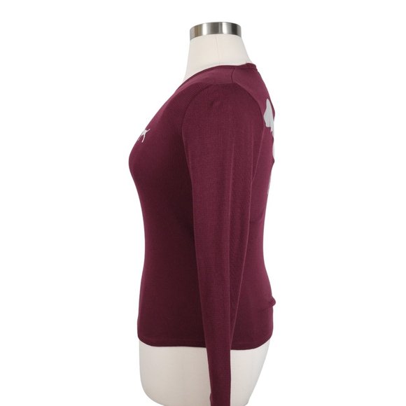 NWT Victoria's Secret PINK Burgundy Long Sleeve Waffle Knit Crop Thermal L NEW - Picture 5 of 12